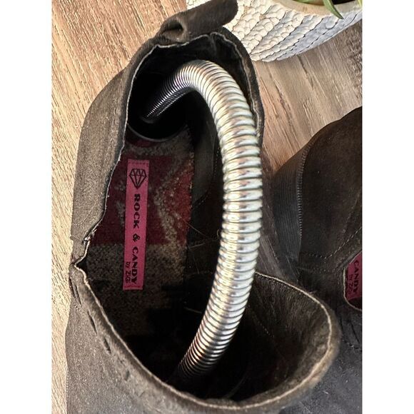 Rock And Candy Boots Woman's 8 Lipton Slip On Ankle Bootie Black Fabric Heels - Picture 6 of 9